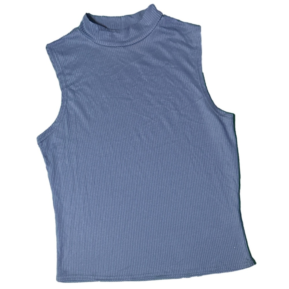 Sleeveless Blue Ribbed Top M